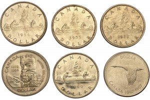 Canada Silver Dollar Bulk Lot 1954 - 1967 (6 Pieces)