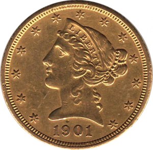 United States 1901 Five Dollar Gold Coin