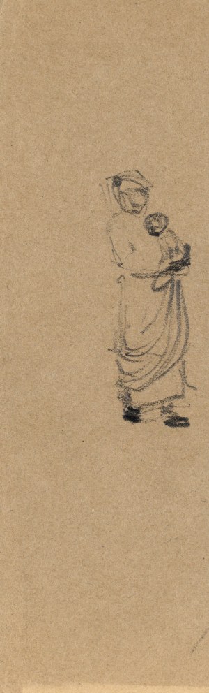 Włodzimierz TETMAJER (1862-1923), Szkic wiejskiej kobiety z niemowlęciem na rękach, ok. 1900