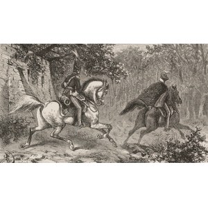 Juliusz KOSSAK (1824-1899), Mohort i Krasicki jadą do monasteru po proroczym śnie Pana Mohorta o śmierci
