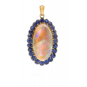 Pendant with opal and sapphires, circa mid-20th century.