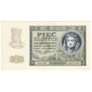 Generalne Gubernatorstwo, 5 złotych 1941, seria AB - rzadka seria