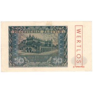 General Government, 50 zloty 1941, series B, WERTLOS