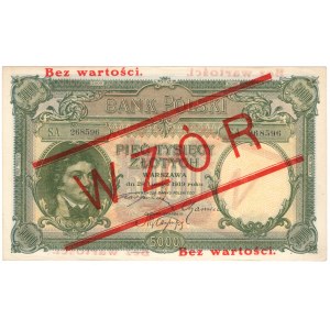 5.000 złotych 1919 - WZÓR - wysoki nadruk