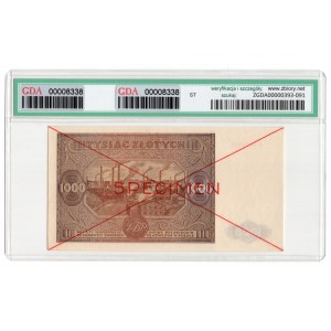 1000 zloty 1946, série B, SPÉCIMEN
