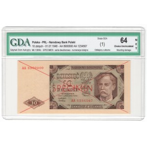 10 gold 1948, AA series, SPECIMEN