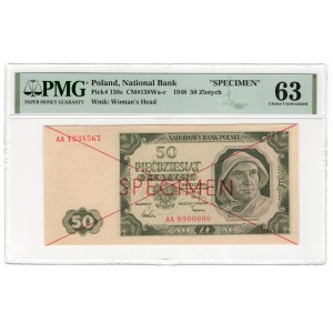 50 zloty 1948, série AA, SPÉCIMEN