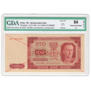 100 złotych 1948, seria AG, SPECIMEN