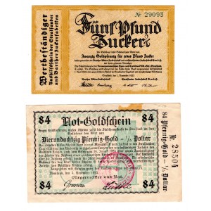 Strzałów (Stralsund), 20 Goldpfennig 1923 / 84 goldpfennig (1/5 dollar) 1923, zestaw 2 sztuki