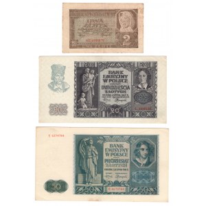 Gouvernement général, billets de circulation, set de 3 pièces