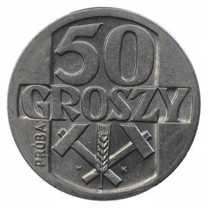 PRL, 50 groszy 1958, échantillon NIKIEL - oreille et marteaux