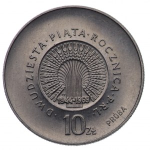 People's Republic of Poland, 10 gold 1969, NIKIEL sample - 25th anniversary of the People's Republic of Poland, large inscriptions