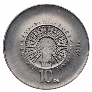 People's Republic of Poland, 10 gold 1969, NIKIEL sample - 25th anniversary of the People's Republic of Poland, small inscriptions