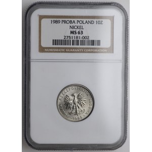 République populaire de Pologne, 10 zloty 1989, échantillon NIKIEL - timbre ordinaire