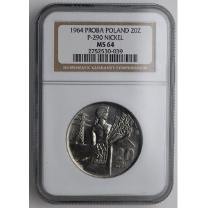 PRL, 20 zloty 1964, échantillon NIKIEL - femme avec du grain
