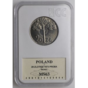 PRL, 20 zloty 1973, échantillon NIKIEL - Arbre