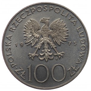 PRL, 100 zloty 1975, échantillon NIKIEL - Helena Modrzejewska, grosse tête