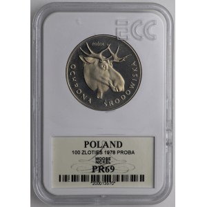 PRL, 100 złotych 1978, próba NIKIEL - głowa łosia