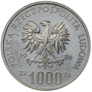République populaire de Pologne, 1 000 zlotys 1986, échantillon SREBRO - Protection de l'environnement Sowa