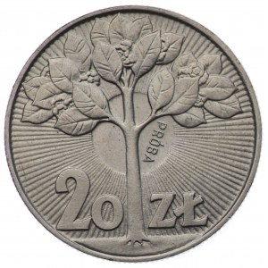 PRL, 20 zloty 1973, échantillon MIEDZIONIKIEL - arbre