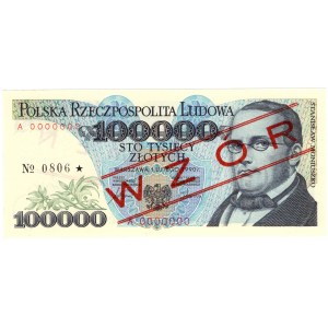 PRL, 100 000 złotych 1990, WZÓR - No 0806*, seria A 0000000