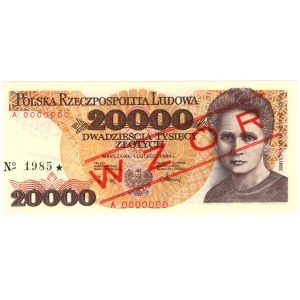 PRL, 20 000 złotych 1989, WZÓR - No 1985*, seria A 0000000