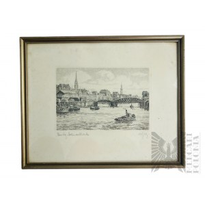 Nieznany Artysta (XIX/XX w.?) - Obrazek Port w Hamburgu (Widok na Kościoły Św. Mikołaja i Św. Katarzyny), Reprodukcja Drukowana