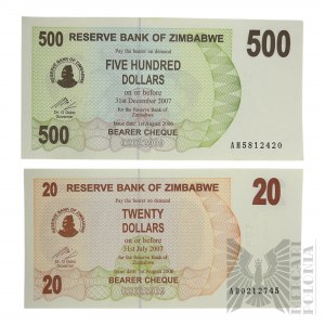 XXI w., Zimbabwe - Dwa Banknoty 20 i 500 Dolarów