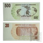 XXI w., Zimbabwe - Dwa Banknoty 20 i 500 Dolarów
