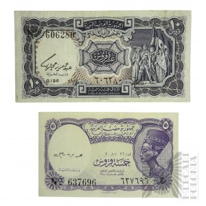 II poł. XX w., Egipt - Dwa Banknoty 5 i 10 Piastrów