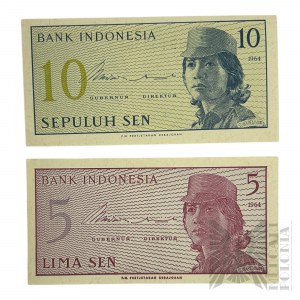 II poł. XX w., Indonezja - Dwa Banknoty 5 i 10 Senów
