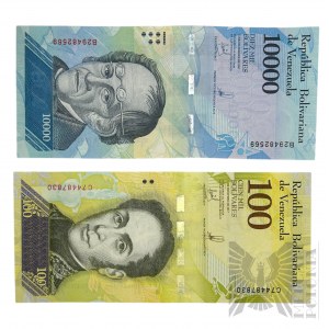 Wenezuela - Dwa Banknoty 100 i 10 000 Boliwarów