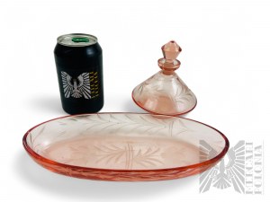 1920s-30s. (?) - Set of Decanter and Small Platter in Rosaline Color in Art Deco Style.