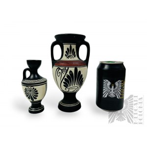 Grecja - Dwie Ręcznie Robione Ceramiczne Amfory Greckie w Stylu Czarnofigurowym