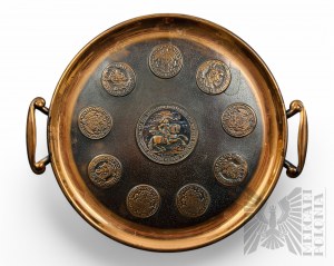 Metal Tray with Prints of Coins and Medals, including the Medal of Royal Glory 1642, Ladislaus IV Vasa