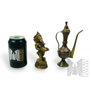 Zestaw Oświeconego: Mosiężny Ganesha z Misą i Stary Mosiężny Dzbanek