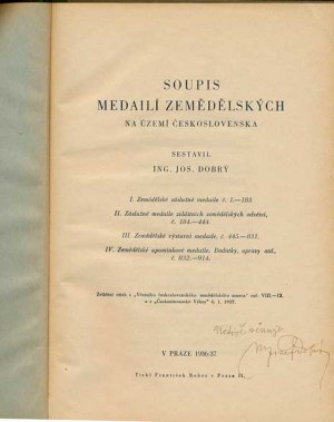Med.pla.odzn., Dobrý Josef: Inventory of agricultural medals in Czechoslovakia