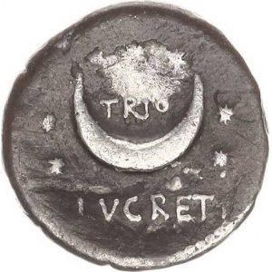 LUCRETIA, L.Lucretius Trio (76 př.Kr.), Denár, hlava boha Sol / srpek měsíce Sear 321 3,47 g
