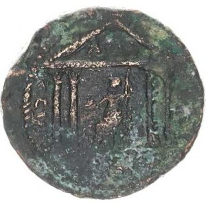 2.pol. 3.století, AE 29; A: Poprsí zprava, opis nečitelný / sedící božstvo v chrámu