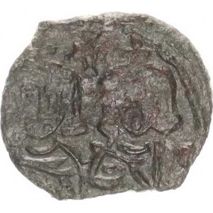 Constantinus V. Copronymus (741-775), AE Follis (15-18 mm), A: Poprsí Constantina V. a Leo IV. čeln
