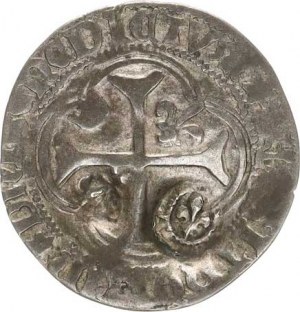 France, Charles VI. (1380-1422), Blanc guenar, Cross with lilies in angles / Coat of Arms - with contramarque War