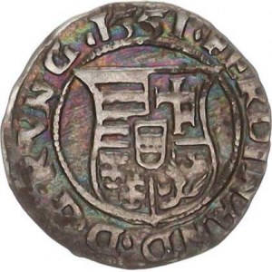 Ferdinand I. (1526-1564), Denár 1551 K-B var.: letopočet mezi tečkami, opis:PATRONA .*.UNG