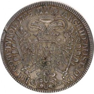 Karel VI. (1711-1740), Tolar 1725, Tyroly Hall Voglh. 259/ III - hlava přerušuje o