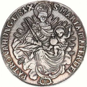 Josef II. (1780-1790), Tolar konvenční 1781 B - Madona R, mírně hlazen