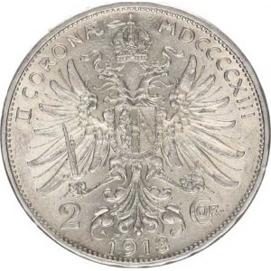 František Josef I.(1848-1918), 2 Koruna 1913 b.zn., tém.