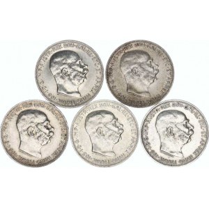 František Josef I.(1848-1918), 1 Koruna 1912, 1913, 1914, 1915, 1916 vše b.zn. 5 ks