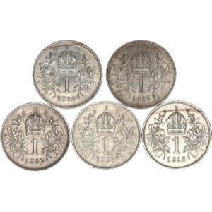František Josef I.(1848-1918), 1 Koruna 1912, 1913, 1914, 1915, 1916 vše b.zn. 5 ks