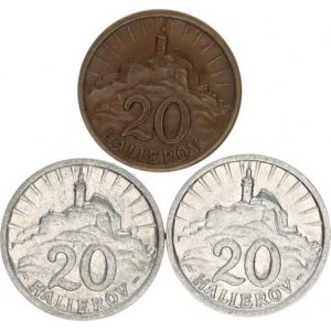 Slovensko (1939-1945), 20 hal. 1940 Cu, +1942, 1943 Al 3 ks