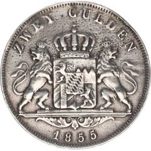 Bavorsko, Maximilian II. (1848-1864), 2 Gulden 1855 - typ s erbem KM 446 21,057 g