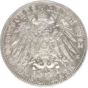 Bavorsko, Otto (1886-1913), 3 Mark 1913 D KM 515, zc. nep. hr.
